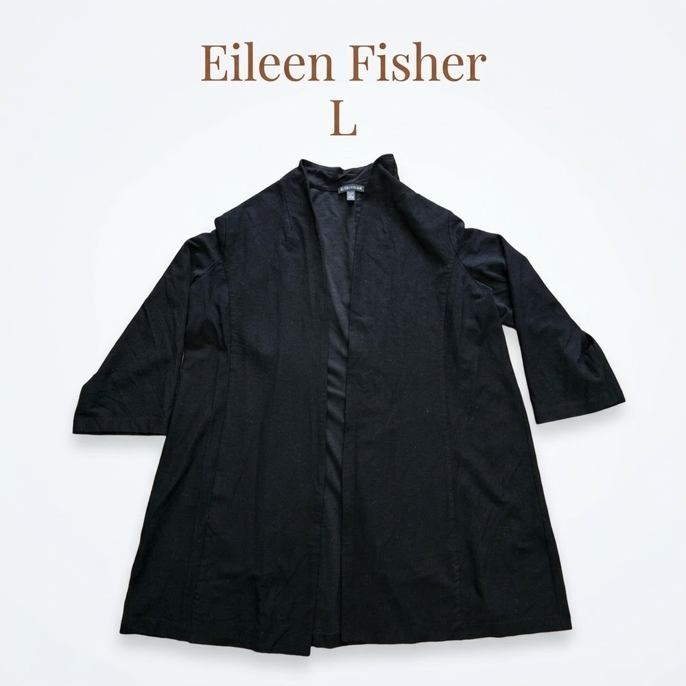 Eileen Fisher Cardigan Open Front Long Duster Large Black